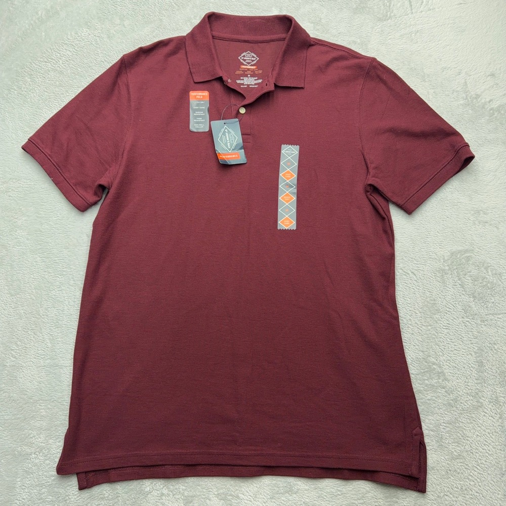 NEW St. John's Bay Polo Mens M Burgundy Performance Quick Dry Short Sleeve Shirt